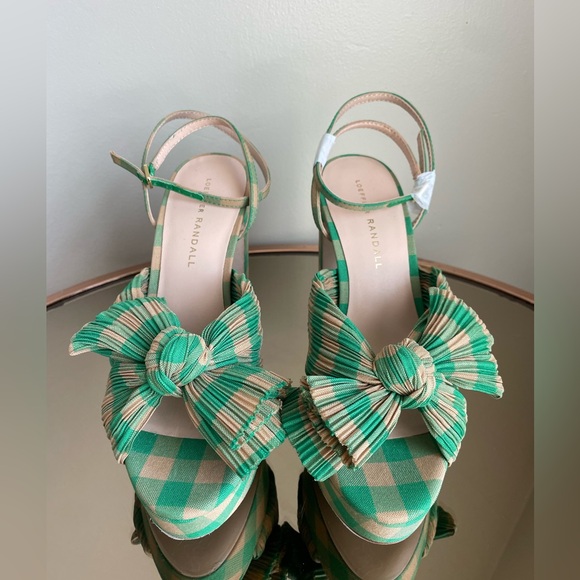 Loeffler Randall Natalia Pleated Plaid Platform Sandals Women's Green Size 7 NEW - Picture 4 of 13